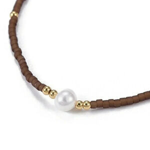 Handcrafted Real Freshwater Pearl Mocha Brown Japanese Glass Beads Bracelet